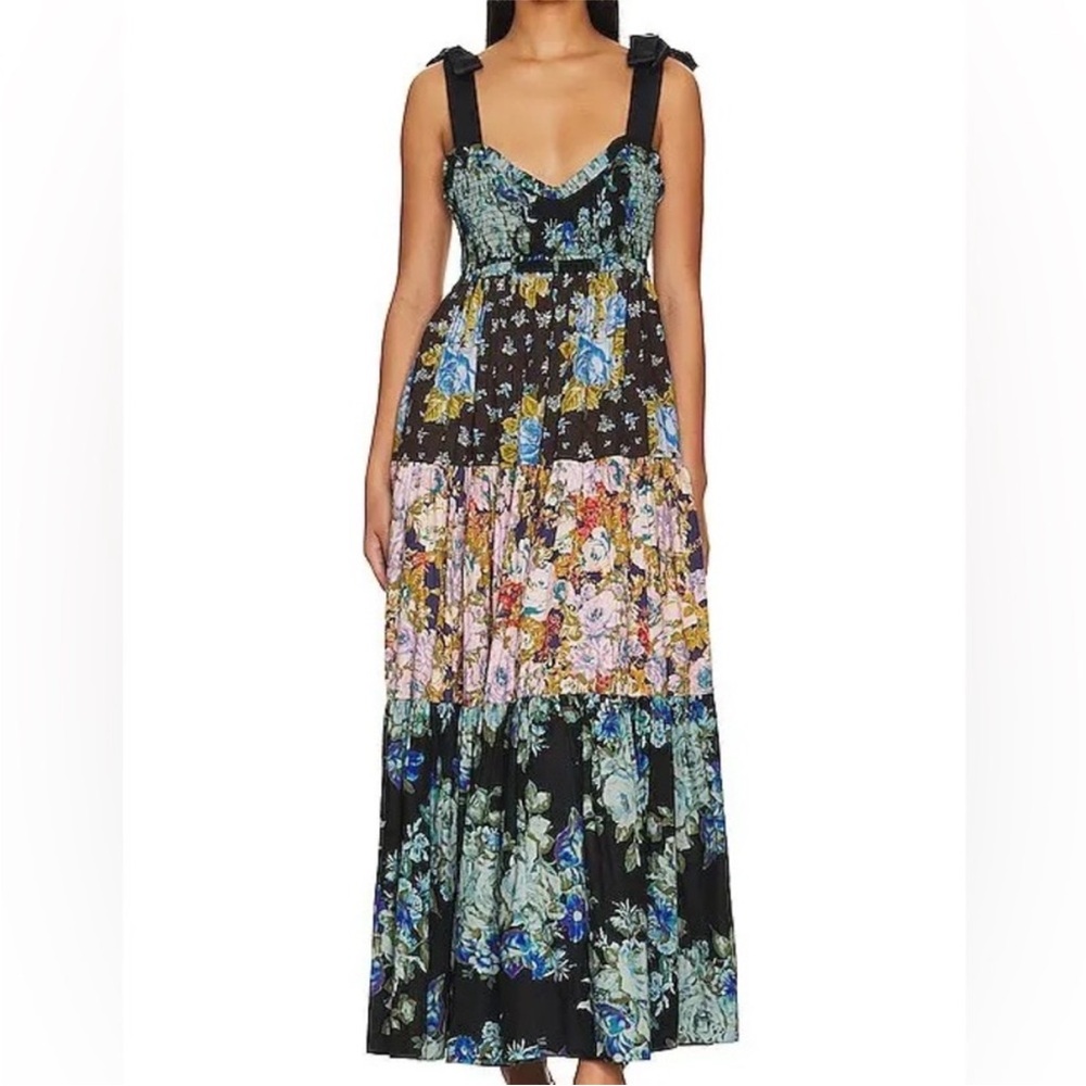 Free People Blue and Gold Tiered Maxi Sundress